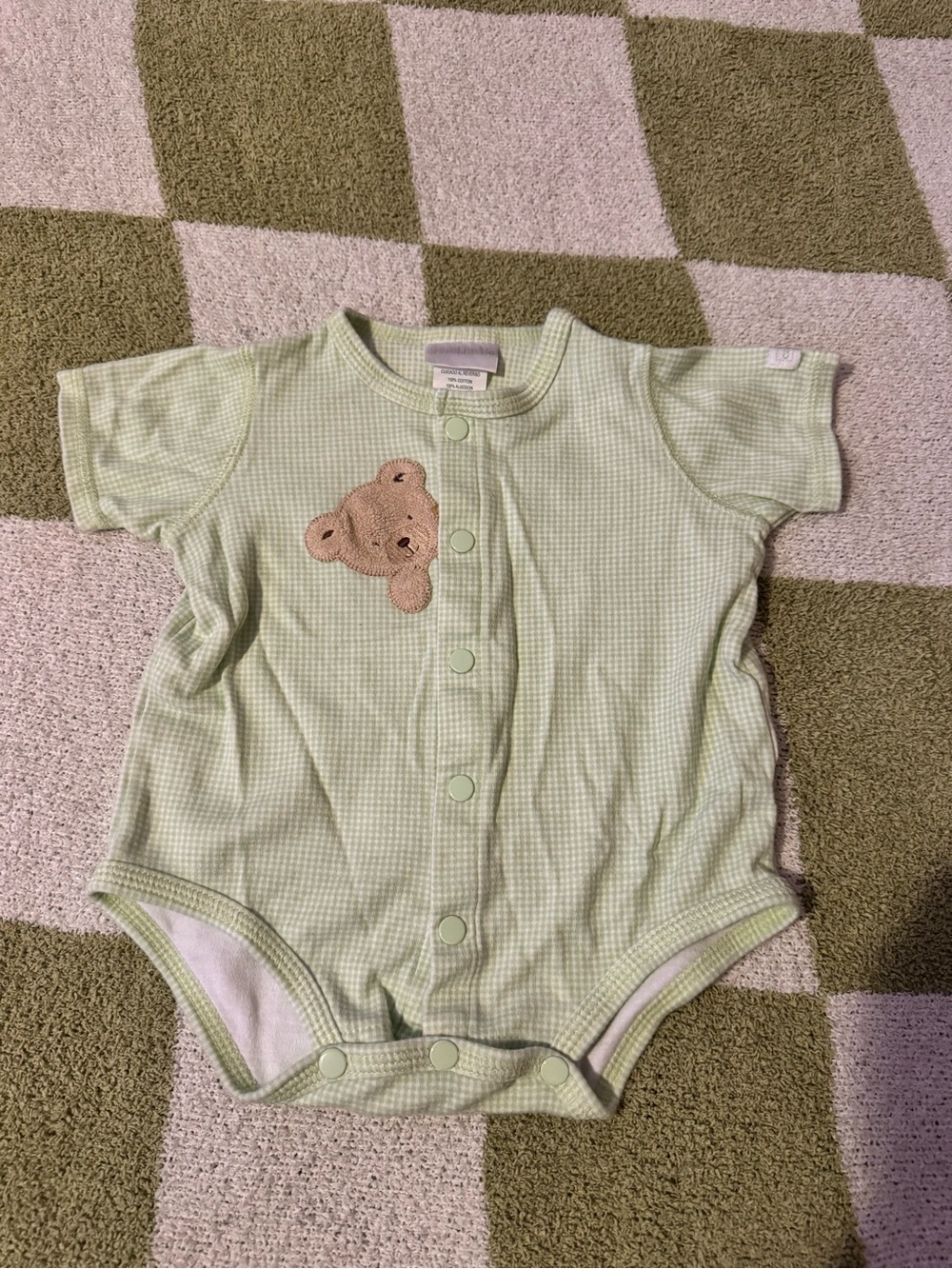 Carter's Light Green Gingham One-Piece with Bear Patch